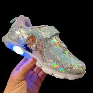 Disney Frozen Anna Elsa Toddler Girls Light-Up Sneakers Size 12 Silver Shoes